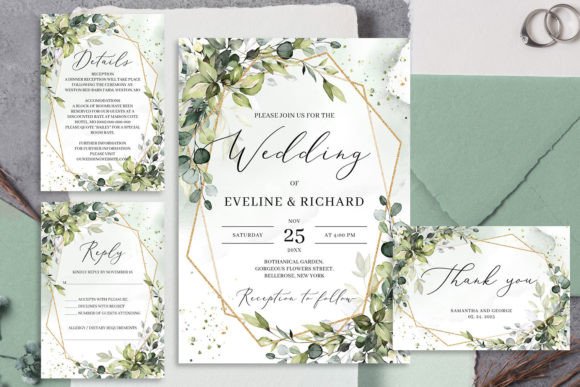 Download Greenery and Gold Frame Wedding Invite - Old Collection