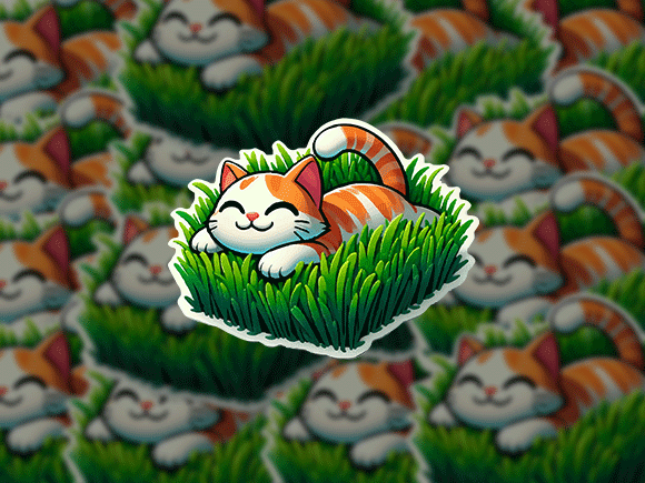 Download Relaxed Cat in Grass PNG Sticker Serene - Relaxed Collection